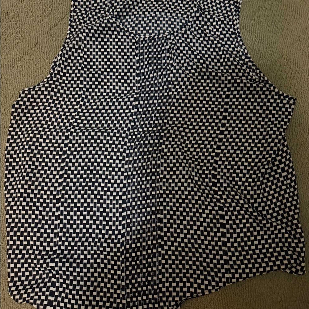 Ann Taylor Navy and White Checkered Blouse